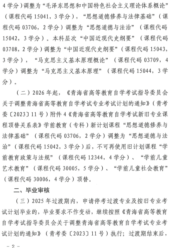 青海省教育招生考试院关于调整高等教育自学考试思想政治理论课课程设置的通知