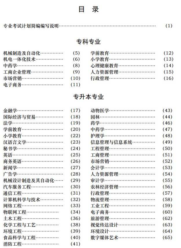 江苏省高等教育自学考试专业考试计划简编（2024年版）