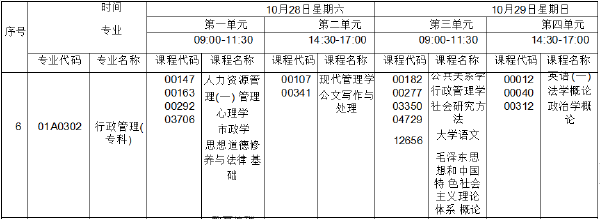 北京自考2023年10月笔试课程行政管理(专科)考试时间表-1