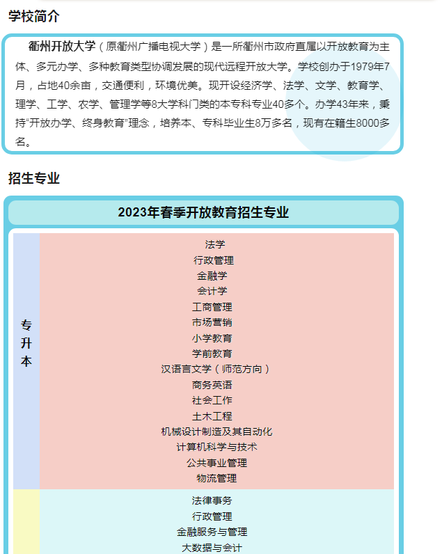 衢州江门开放大学2023年春季招生简章