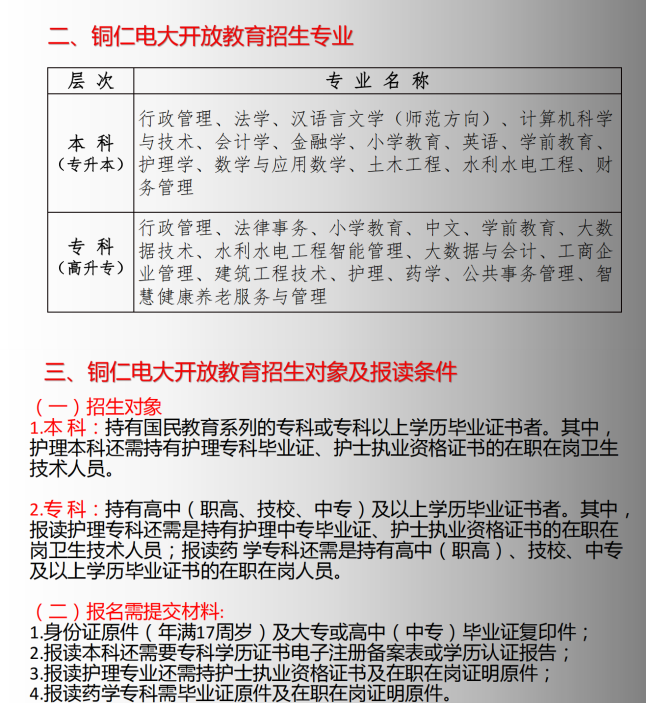 铜仁开放大学2023年春季招生简章