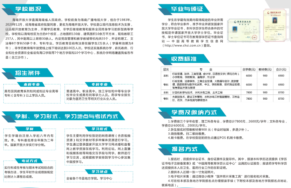 海南开放大学2023年秋季学期开放教育招生简章