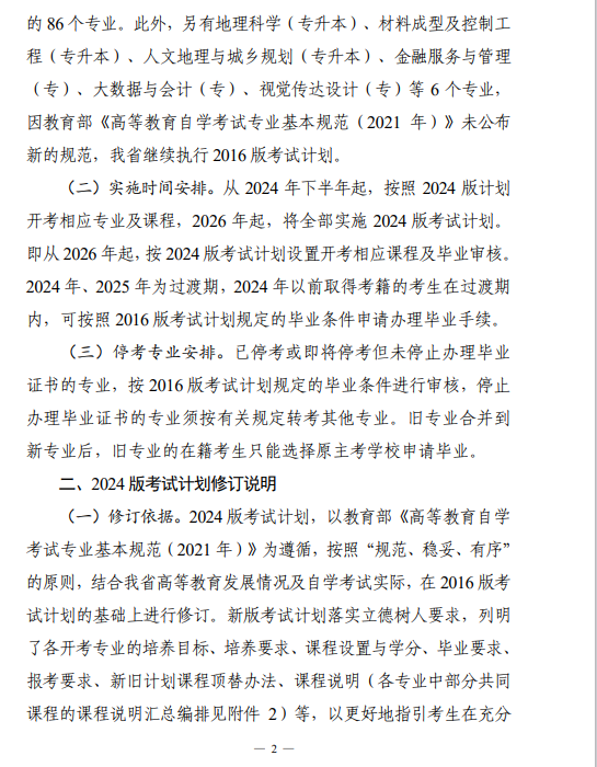 关于印发湖南省高等教育自学考试专业考试计划（2024年版）的通知