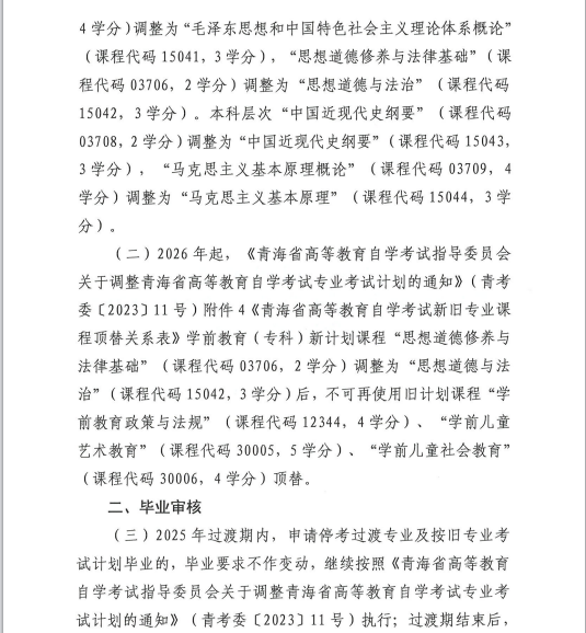 青海省教育招生考试院关于调整高等教育自学考试思想政治理论课课程设置的通知